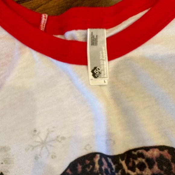 Large Ladies Merry Christmas Y'all Santa Leopard Baseball Tee - Picture 4 of 4